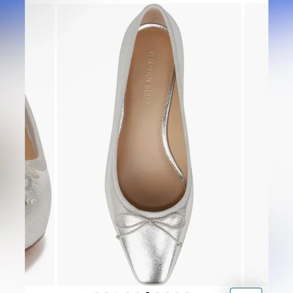 New VERONICA BEARD Cecile Metallic Leather Ballet Pumps Sz 6.5 Silver - Picture 4 of 5